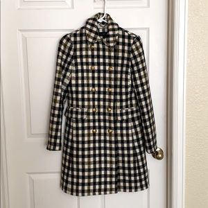 NWOT J. Crew Double breasted B&W plaid coat